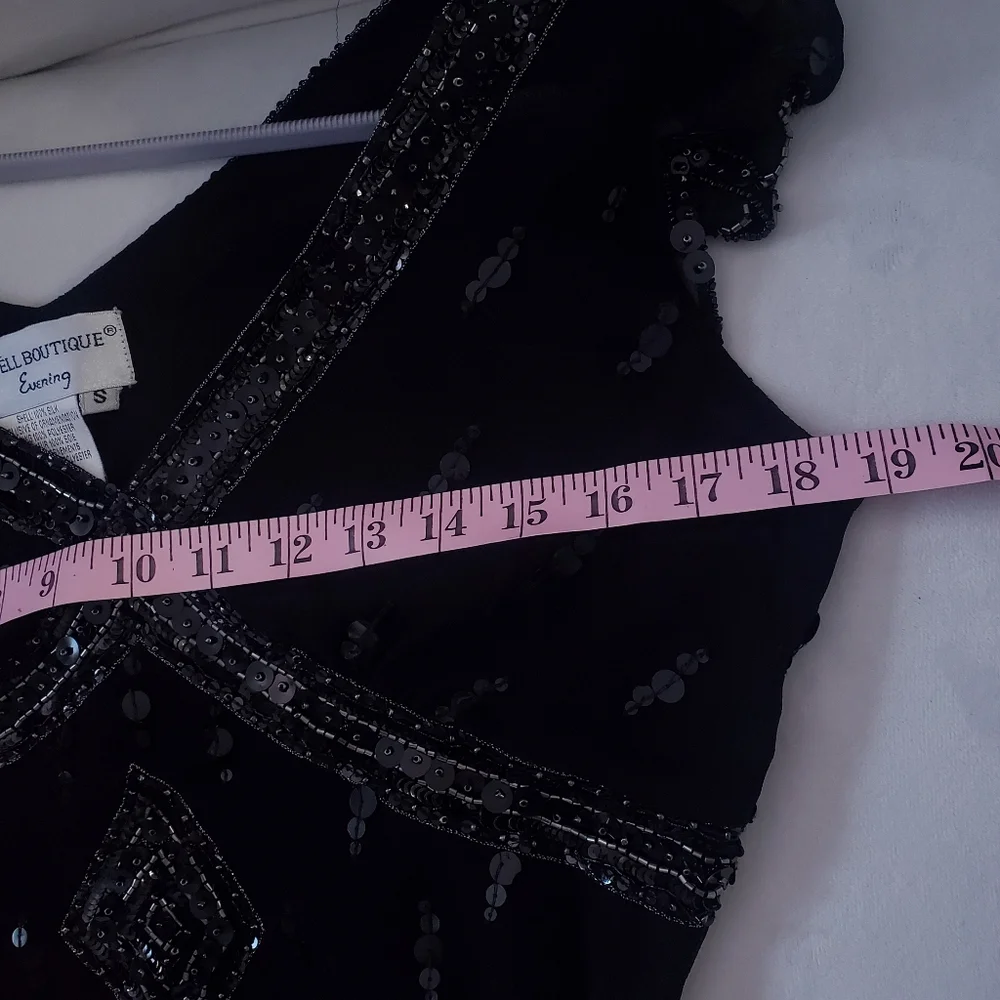 Papell Boutique Vintage Flapper Evening Blouse Silk Black Sequin Embellished  S - Picture 12 of 14